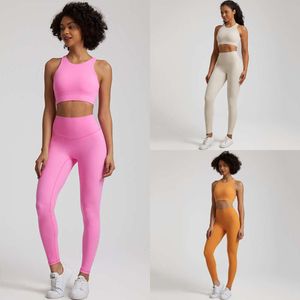 Lu Align Outfits Seamless Align Women Gym Set Workout Clothes 2pcs Running Fitness Suit Sport Lemons Bra Top And High Waist Leggings Pant Sport Lemon Woman Lady