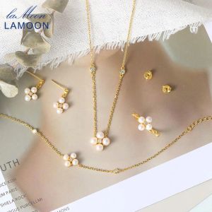 Strumenti Lamoon S Sier Pearl Jewelry Set for Women Natural Freshwater Pearl 14K Gold Wedding Engagement Gioielli Fine V073