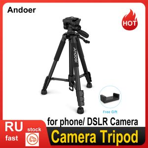 Monopods Andoer TTT 663N 57.5 tum kamerastativ för fotograferingsvideo för telefon DSLR SLR med bärväska telefonklämma