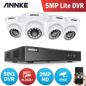 システムAnnke 8CH 2MP HDビデオ監視システムH.265+ 5IN1 5MP Lite DVR 4PCS 1080Pドーム屋外の耐候性セキュリティカメラCCTV