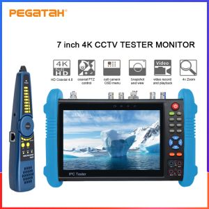 Display Pegtah 7inch 4K IPC -testare med HDMI -ingång CCTV -testare Support 8MP AHD/CVI/TVI CCTV -kamerainmatning Kabel Tracer TDR OPM Valfritt