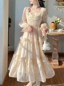 Abiti casual Court Abito da fata vintage Donne Dolce Sweet Ruffles High Wiist Elegant Princess Female 2024 Summer Classy Party