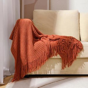 Blankets Knitted Blanket With Tassel Solid Color For Adult Kids Bed Travel Sofa Shawl Throw Air Conditioner