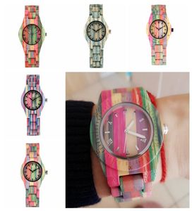 Top Luxury Colorful Wood Watch Women Quartz Full Bamboo Wooden Clock Female Candy Color Bracelet Watch Women039s Wrist Reloj Mu7672292