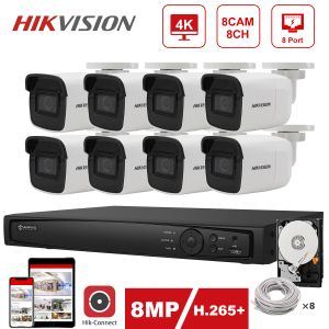 System Hikvision Security System 4K 8CH POE NVR 4PCS HIKVISION 8MP IP -камера DS2CD2085G1I Внутренний/наружный HikConnect Plugck and Play