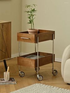 Küche Aufbewahrung Edelstahl Trolley Sofa Seite Mehrere abnehmbare Doppelschichtregale Home Wohnzimmer Originalholz Farbe