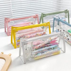 Storage Bags Students Transparent Pencil Case Mesh Bag For Kids Girls Gift Office School Supplies Kawaii Stationery Nylon Pencilcase