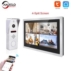 Intercomo 1080p 4Cannel Video Intercom System Doorbell com DVR e Detecção de Movimento para Villa 4Screen Splitscreen Display Door Phone