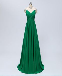 Emerald Green Vestidos de Fiesta Prom -klänningar med ärmar Chiffon Long Evening Dress med pärlstav ren 2019 Formella festklänningar 1753565