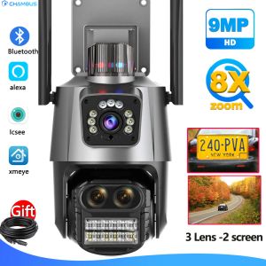 Kameror 9MP 5K WiFi IP -kamera 8x Optisk Zoom Säkerhetsskydd Landljus Alarm NVR Alexa Auto Track ICSEE CCTV Video Surveillance