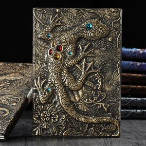 Ноутбуки Новая европейская ноутбука PU Travel Diary Notebook Gecko Персонализированный шаблон жесткий бросок винтажной ноутбук