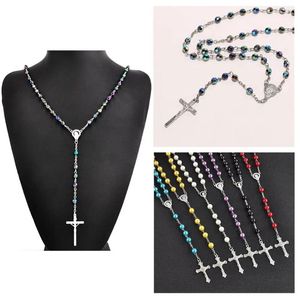 Pendant Necklaces Fashion Vintage Charm Jesus Cross Necklace Virgin Mary Rosary Beads Chain