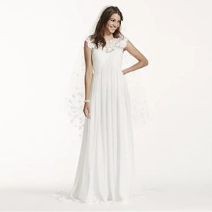 Klänningar mössa ärm chiffon aline med blommig applikation WG3698 elegant brudklänning enkel ingen budvestido de novia