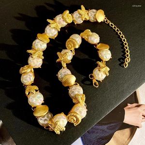 Подвесные ожерелья винтажный золотой цвет раковины звездочки жемчужные ожерелье воротнич