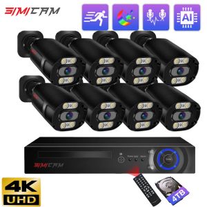 System Simicam 4K Poe Security System 8MP H.265 IP Audio Wykrywanie człowieka Kolor Pełny noktowizor IP67 Zestaw metalowy NVR NVR