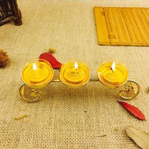 Kerzenhalter verziertes Drei-Sterne-Rundschale mit drei Butterlampen und Kerzen für Großhandel
