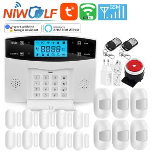 Kits Tuya WiFi GSM Home Security Alarm System LCD Display 433MHz Wireless Smart Burglar Host App Control Support Alexa Google