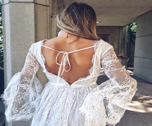 Beach Wedding Dresses New Arrival Summer Lace Long Sleeves Bridal Gowns Sexy Backless Court Train Lace Wedding Dresses Plus Size1400754