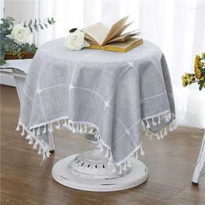 Tabela de mesa 2 PCs Linho de algodão Latice checked Toeira quadrada de toalha de mesa de bordado Tassel para jantar em casa