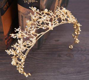 Barock Perlenkristall Brautkronen Haarband Gold Braut -Tiaras Stirnbänder Hochzeit Diadem Queentiara Kopfstück Hochzeit Schleier Haare A2128040