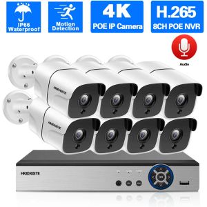 Sistem H.265 8CH 4K POE NVR kiti Açık su geçirmez 8mp IP Bullet Güvenlik Kamera Set Ses Kayıt CCTV Vedio Gözetim Sistem Kiti