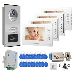 Gegensprechanlage 7 Zoll Farbvideo -Tür -Türklingel RFID Access Control Camera System für 2/3/4Unit Multi Apartments Intercom