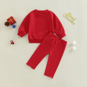 Kläder sätter jul småbarn baby pojke tjej outfit fast färg långärmad crewneck tröja byxor set sweatsuit höstkläder