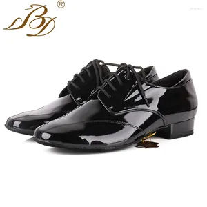 Танцевальная обувь BD для мужчин 321 бальная сальса сальса черная подлинная кожаная плоская квадратная каблука мягкая прямая подошва