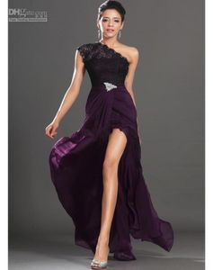 Dark Purple New Arrival Evening Dresses One Shoulder Black Lace Crystals Pin Red Carpet Gowns Sexy Prom Gowns Dresses new design2733476