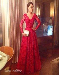 2019 Red Long Sleeves Devel Dress Elegant Lace Port Dress Dress Orgal Event Press بالإضافة إلى حجم Robe de Soire Vestido de Festa Longo3664857