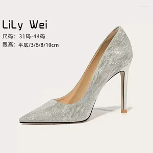 Dress Shoes Spring And Summer Leather Pointy Sequins Simple Flat Wedding Banquet Large Small Thin High Heels Women's Single