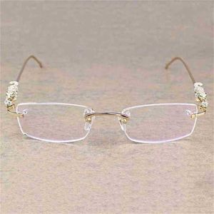 2024 Mäns lyxdesigner Kvinnors solglasögon Vintage Leopard Rimless Clear Stone Transparent Glasses Frame Eyewear Men Accessories Oculos Eyeglasses