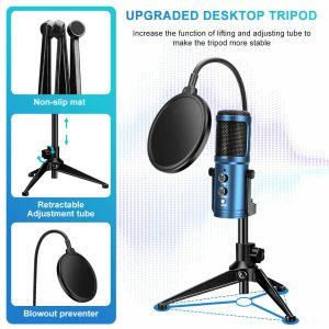 Аксессуары Новый дизайн USB Gaming PC Microphone для ПК -игры USB Condenser Recorder Microphone с микрофоном на рабочем столе для Tpemod для видео на YouTube