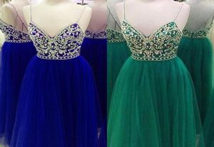 2022 Green Royal Blue Prom Dress z paskami spaghetti Bling Rhinestone Criss Cross Pass