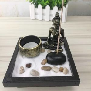 Decorative Figurines MagiDeal Trendy Japanese Buddha Zen Garden Buddhist Statue Tealight Incense Sand Meditation Fengshui Ornament Home