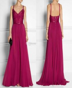 Red Chiffon Evening Dresses With Spaghetti Straps Low Back Lace Bodice Gorgeous Formal Evening Gowns Sweep Train Custom made7640405