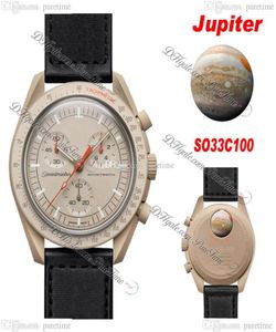 Bioceramic Moon Swiss Quqrtz Chronograph Mens Watch SO33C100 Mission To Jupiter 42mm Real beige Ceramic Black Nylon Strap With Box Super Edition Puretime B26262250