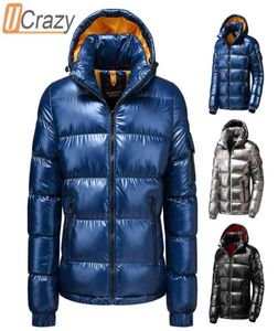 Män vinter metallisk glänsande varmt tjockt vattentät parkasjacka Män Autumn Outwear Outfits Windproof Löstagbar hatt Parka Coat 210832414462