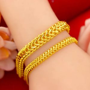 バングルピュア18K 999女性用イエローゴールドブレスレットクラシックウェディングチェーンリンクブレスレットクリスマスギフトジュエリーはフェードしません