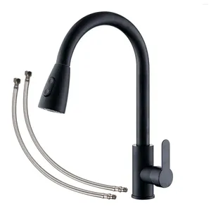 Bathroom Sink Faucets Iron Neck Single Handle High Arc Brushed Pull Out Kitchen Faucet Cold And Water Stainless Steel