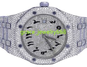 Künstliche Diamanten rund Edelstahl Moissanit Diamanten Uhren Custom Luxury Mens Watch Men Watch Männer voll vereiste Silber Finish