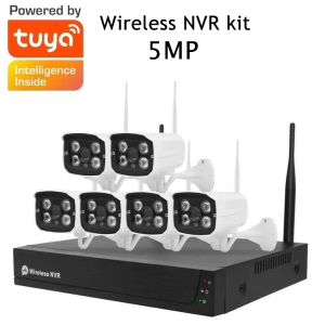 Sistema Tuya Smart Life 8CH 3MP 5MP sem fio NVR 6 Kit de vigilância de vídeo de câmera sem fio 2,4g CCTV Segurança de segurança à prova d'água