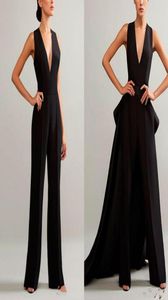 2020 ASHI STUDIO BLACK INVENCT JUMPSUITS DITACHABLE SKIRT v Neck Prom Gowns Cheap Plus Formal Pant Suit8477958