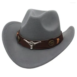 Boinas sentiu o chapéu de cowboy ocidental acessórios de cabeça de boi étnico jazz fedora chapéus com banda de vaca mole roll brim vicirl tap crianças