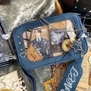 Women Y2K moda motorowa torba na ramię indywidualność estetyczna torba ITA przezroczystą przednią kieszeń DIY Messenger Crossbody Bag 240322