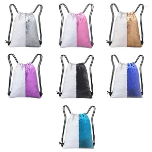 DrawString Reversible Sequin ryggsäck Glitter Sports Dance Bag Shiny Outdoor Beach Travel Daypack E5BC