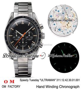 OMF Moonwatch Speedy Terça -feira 2 Ultraman Manual Winding Chronograph Mens Assista Dial Black Dial Salão Anterior Pulseira Edição New8272996