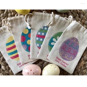 DrawString Custom Easter Favor Väskor 10st Personlig diverse Egg Treat Birthday Welcome Bag Candy Muslin