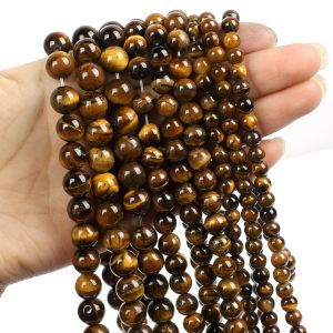 Perlen aaaaa Natursteinperlen gelber Tiger Augenstein rund lose Perlen für Schmuck Herstellung von DIY -Armband 14inch/Strang 4/6/8/10/12mm