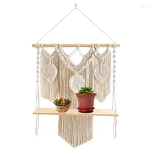 Arazzi Bohemian Macrame Wall Hanging Scaffali intrecciati decorazioni in tessuto Beige moderno fattoria per la corda fatta a mano